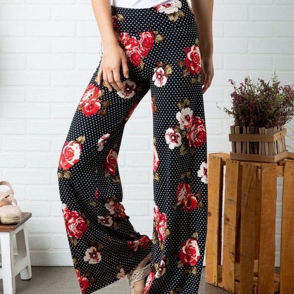 Pants - Black & White Floral Palazzo Pants